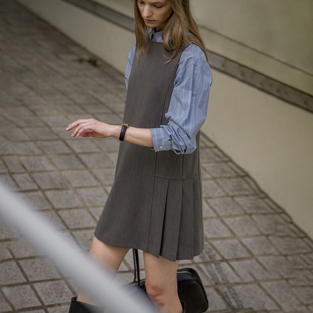 Side pleats stripe ops [KNFW02OPS01]_Gray
