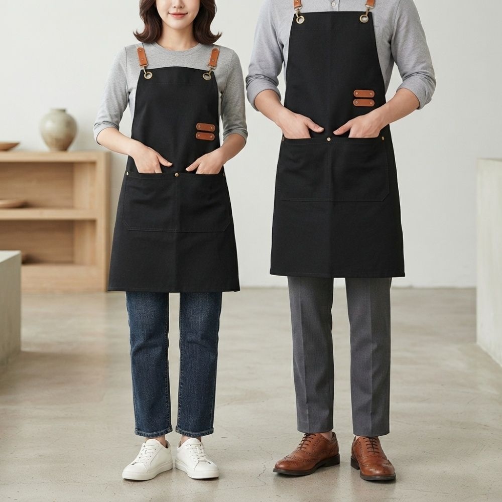 케이컴파스 협력업체 하루살림 실용적인 감성 주방 방수 캔버스 앞치마 공방 미술 바리스타용 작업 필수 꿀템