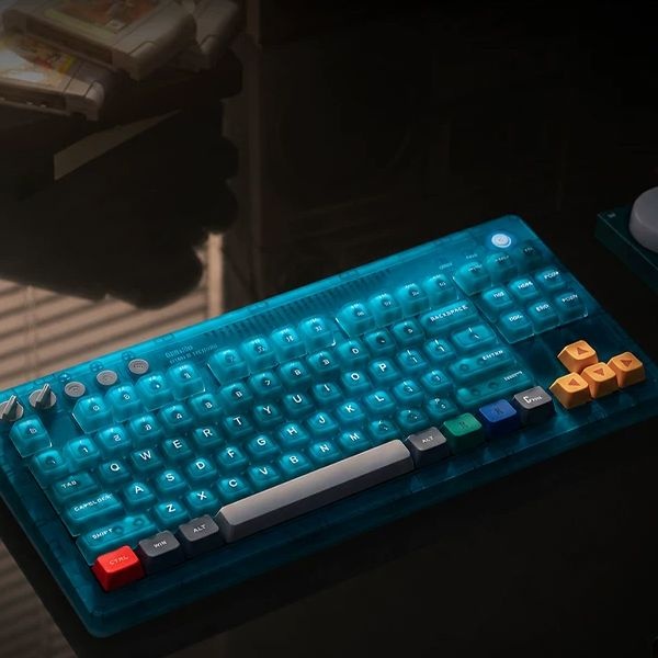 [해외] 8bitdo 레트로 기계식 유무선 키보드 Retro87 아쿠아 블루 슈퍼버튼 포함 RGB