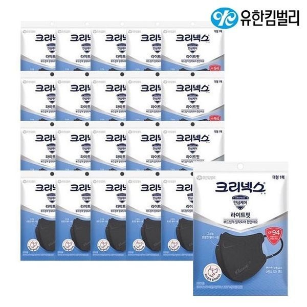 크리넥스 데일리 방역마스크 블랙 KF94 대형1매입 x20개
