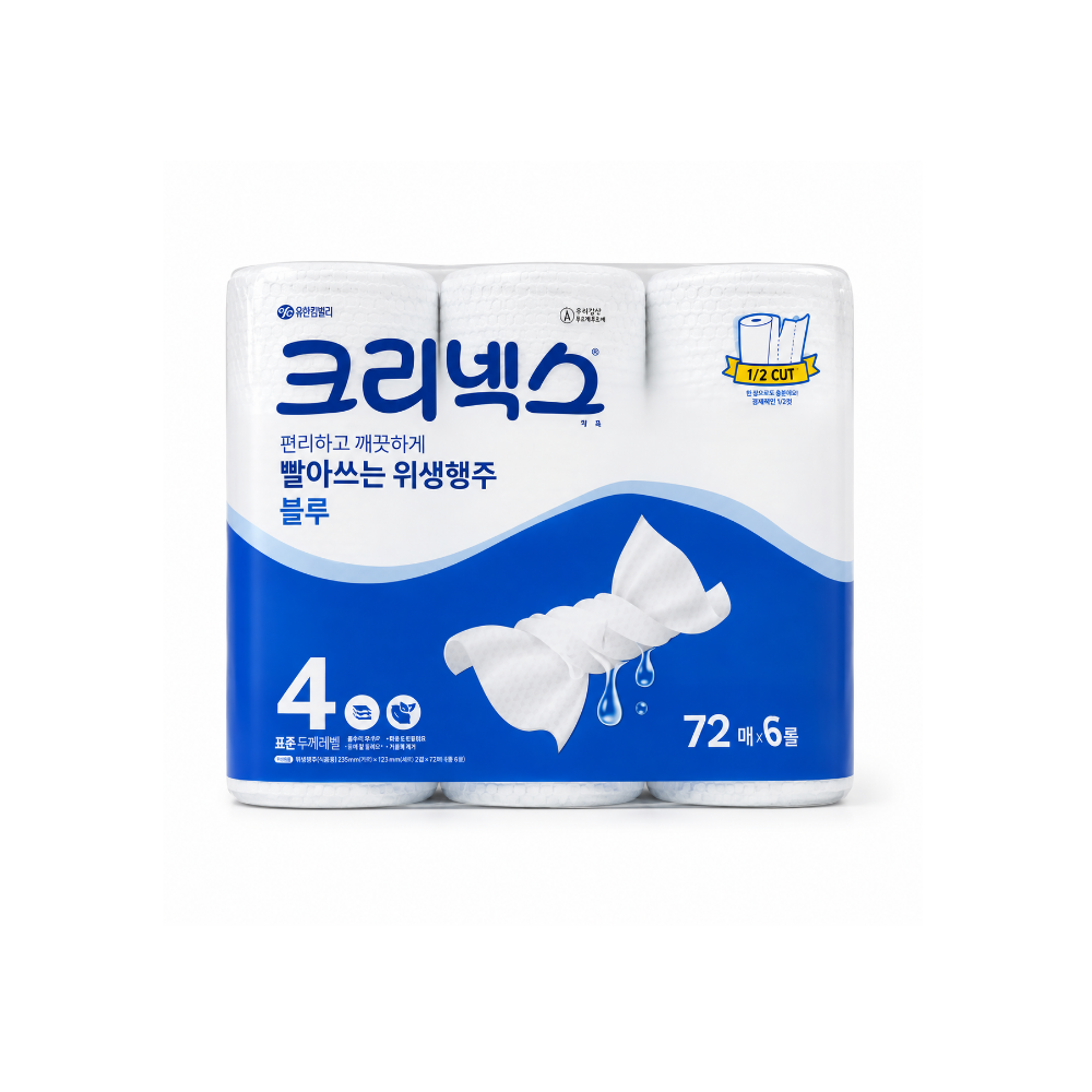 크리넥스 빨아쓰는 위생행주 블루 72매6롤 2팩