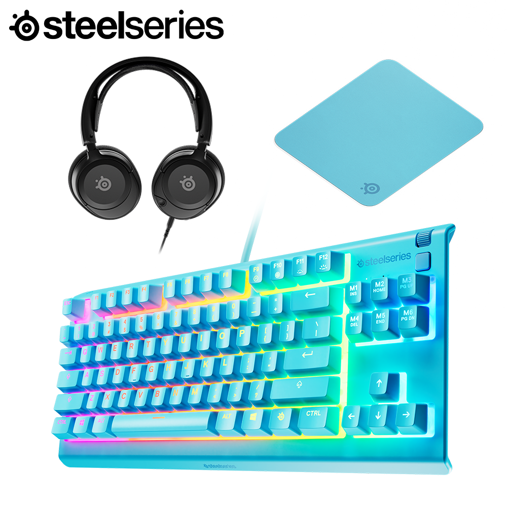 [아쿠아 세트] 스틸시리즈 Arctis Nova 1 헤드셋 + Apex 3 TKL US 키보드 Qck 마우스패드 M