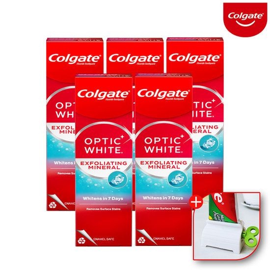 콜게이트 미국 미백 화이트닝 충치 불소치약 옵틱화이트 엑스폴리에이팅 100gx5개+치약짜개 303696
