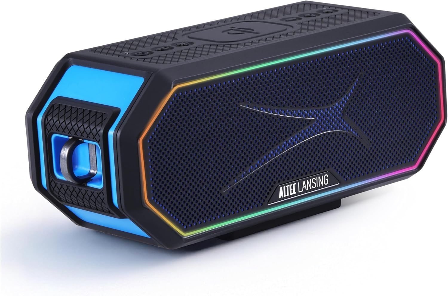 Altec Lansing Loud 휴대용 스피커 블루투스 무선 방수 - 멀티컬러 LED, 20시간 재생 가능, 마운트 포함 | 여행, 가정 및