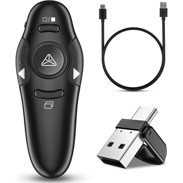 [해외] 2 in 1 USB 타입 C 프레젠테이션 클릭커 무선 프레젠터 리모컨 파워포인트 프레젠테이션용 충전식 슬라이드 넘기기