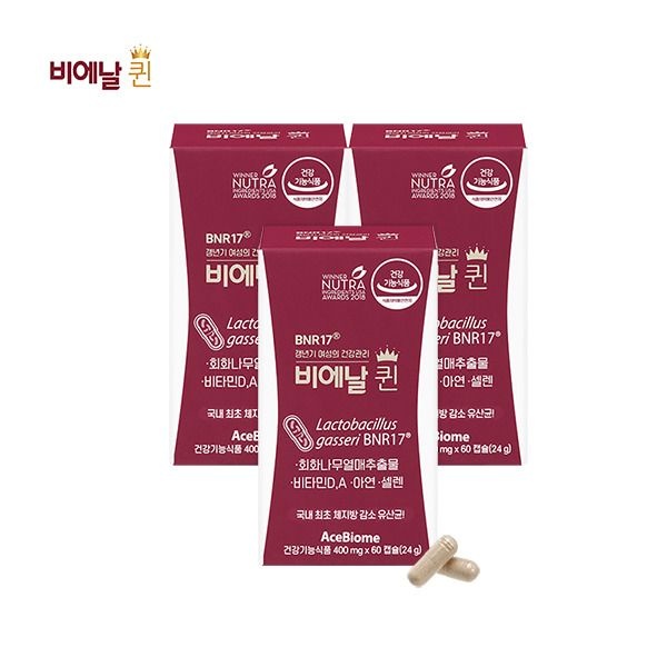 (주)서흥 [비에날 퀸] [NEW/12주] 비에날퀸 갱년기 다이어트 유산균 (400mg*60캡슐*3박스)
