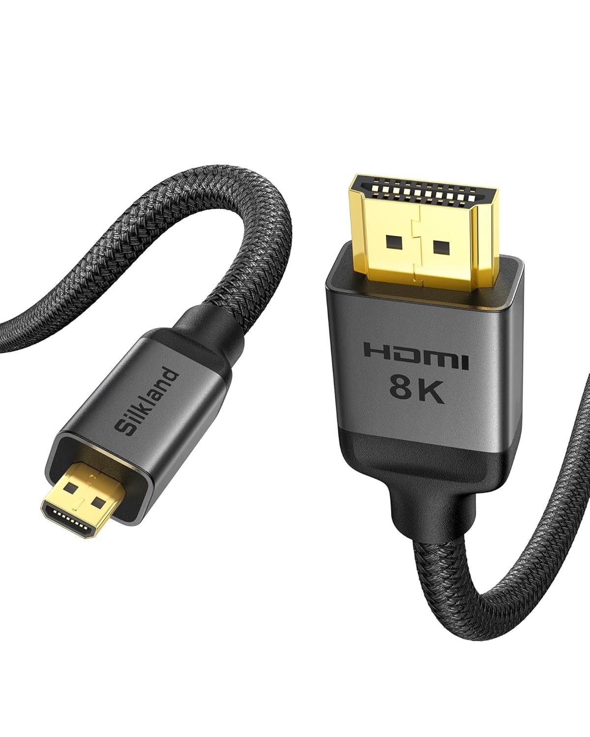 [해외] 실크랜드 8K 4K 마이크로 HDMI-HDMI 케이블 10피트, HDMI 2.1 어댑터 [8K@60Hz, 4K@240Hz 144Hz 120Hz] 6K 5K, 48Gbps, HDR, 삼성 G8, G9,