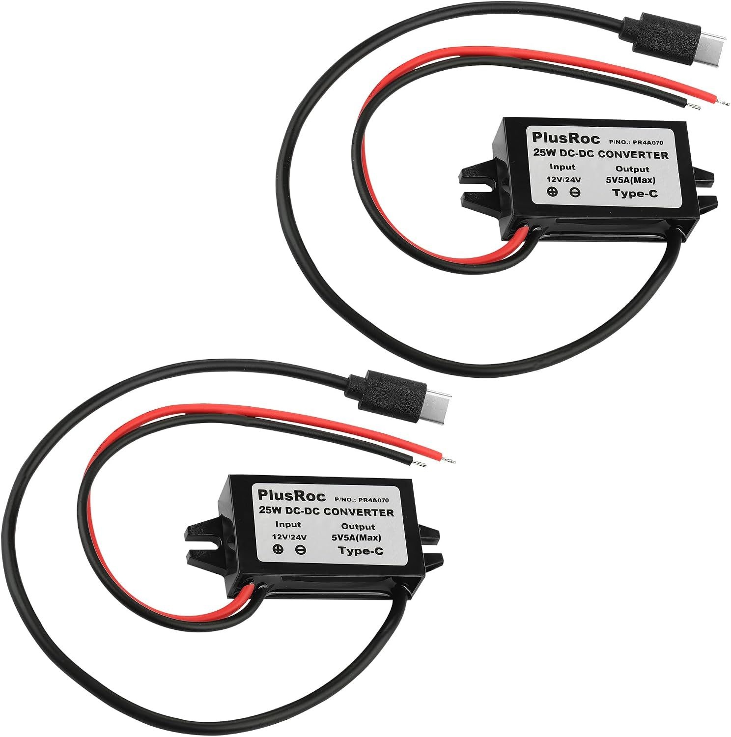 [해외] 플러스락 방수 DC 12V/24V ~ 5V 5A 스텝다운 컨버터, 라즈베리 파이 5, 4, 휴대폰 등을 위한 25W USB-C 전원 어댑터(2팩)