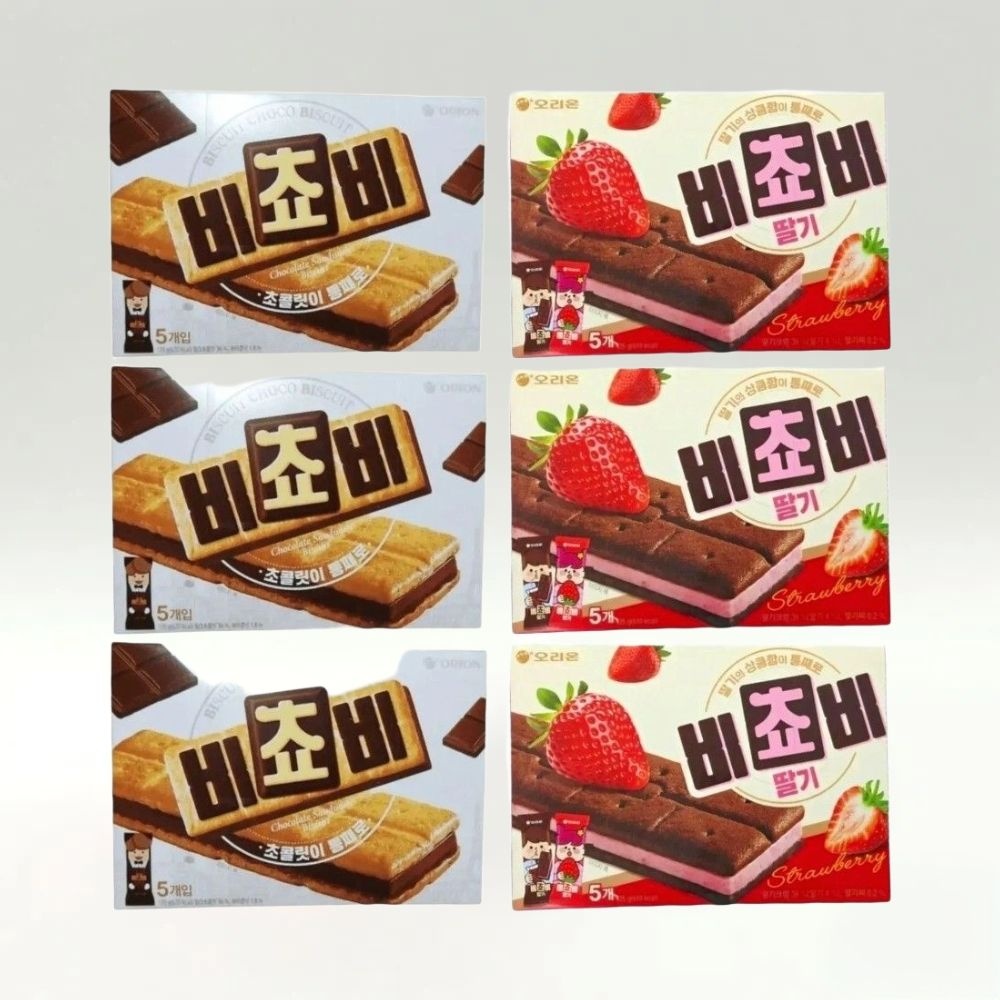 오리온 비쵸비 초코 125g 3개 딸기 125g 3개 샌드과자 (초코 125g 3개+딸기 125g 3개)