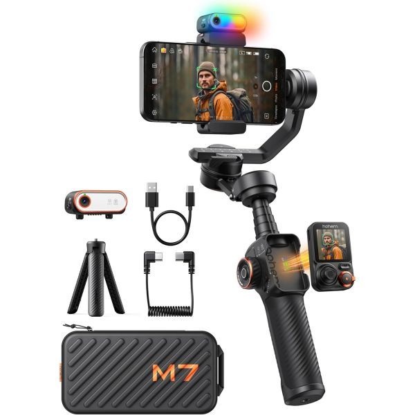 Hohem [해외] Hohem iSteady M7 스마트폰 짐벌 스테빌라이저 AI 트래킹 센서 보조 조명 1.4인치 풀 컬러 탈착식 터치스크린 리모컨 내