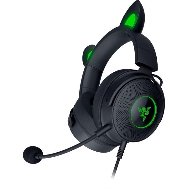 Razer [해외] 레이저 크라켄 키티 에디션 V2 프로 - 유선 RGB 헤드셋 교체 가능한 귀 (교체 가능한 귀, 반응형 조명, 50mm 트라이포