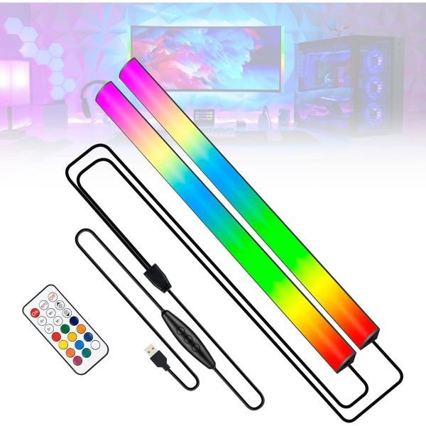 [해외] JUSJUBR 2PC RGB 모니터 하부 조명 353가지 색상 모드가 있는 게임 리모컨이 LED 데스크 방 PC 설정용 218225