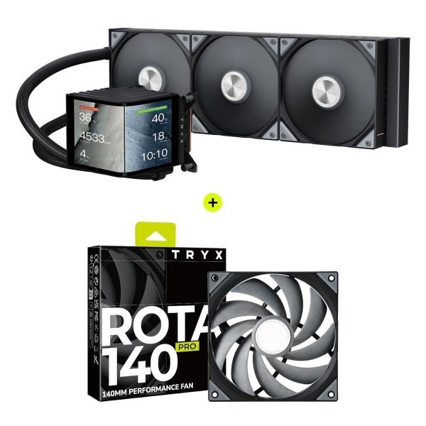 [해외] TRYX 트릭스 파노라마 360 곡면 스크린 360mm 일체형 수랭 쿨러 ROTA PRO 140 고성능 LCP 케이스 팬 번들 298741