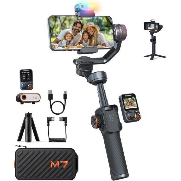 Hohem [해외] 호헴 iSteady M7 아이폰호환용 짐벌 스테빌라이저 3축 스마트폰 자기 AI 트래커 보조 조명 탈착식 터치스크린 리모컨