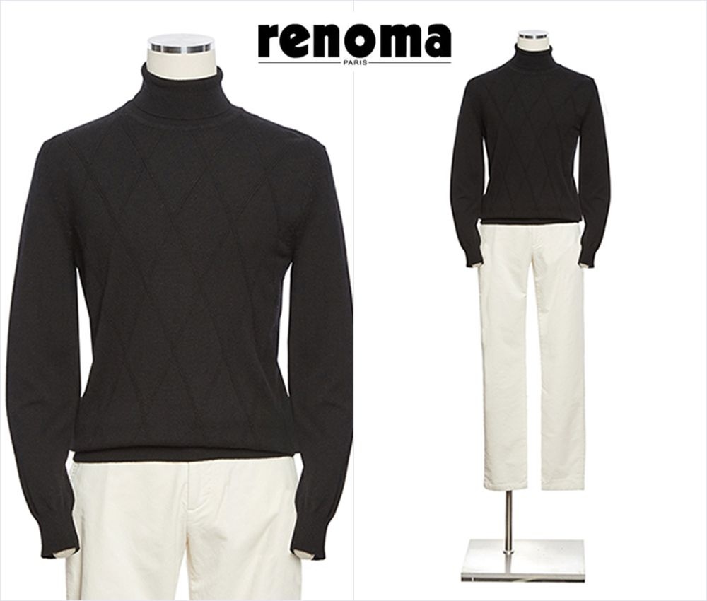 F/W 레노마 캐시미어 모 혼방 블랙 아가일짜임 터틀넥 RQHMKT68A EK3653