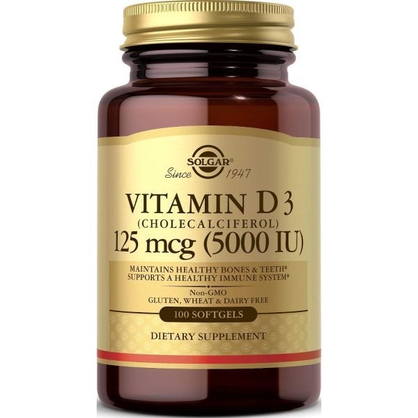 Solgar [해외] 솔가 비타민 D3(콜레칼시페롤) 125mcg(5000 IU), 100 소프트젤 - 건강한 튼튼한 일상 루틴와 구강 청결 케어 유지에 데일