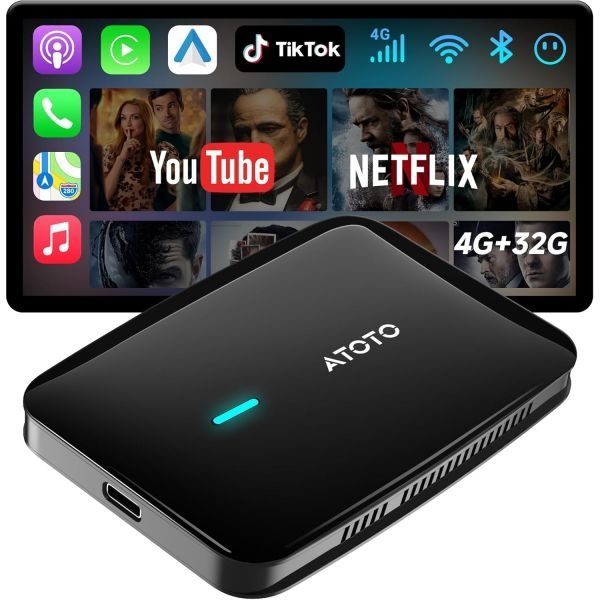 MYATOTO [해외] 매직 AI 박스 무선 카플레이 안드로이드 오토 어댑터 OEM 유선 호환 차량용 비디오 듀얼 WiFi 블루투스 IoT 허브 넷플