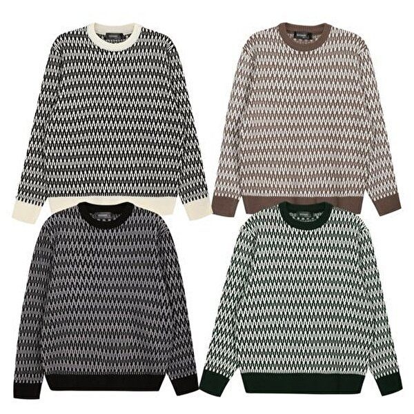 파파브로 [파파브로]남성 번개 모티브 라운드넥 데일리 니트 SO-KN-Q068
