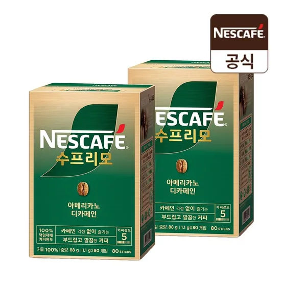 네스카페 수프리모 스틱커피 디카페인 80T