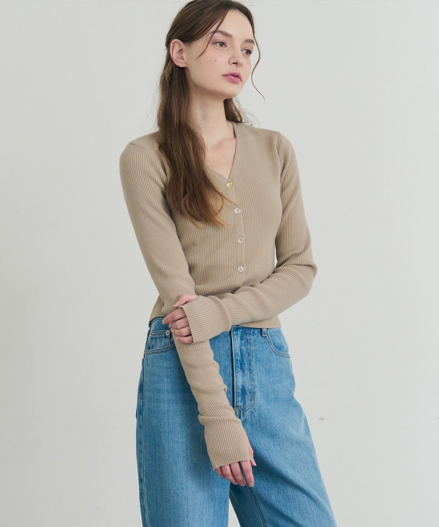 DRAWFIT WOMEN 드로우핏우먼 드로우핏 우먼 슬림 골지 니트 가디건 [SOLE BEIGE] DFWMKN4104SOBE 3783588