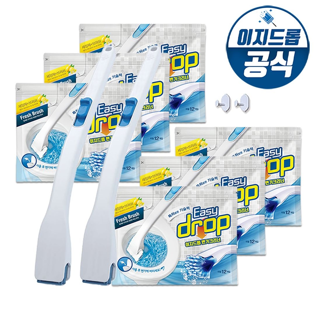 이지드롭 변기크리너 핸들2개+레몬향 리필브러쉬 6팩(72개입)