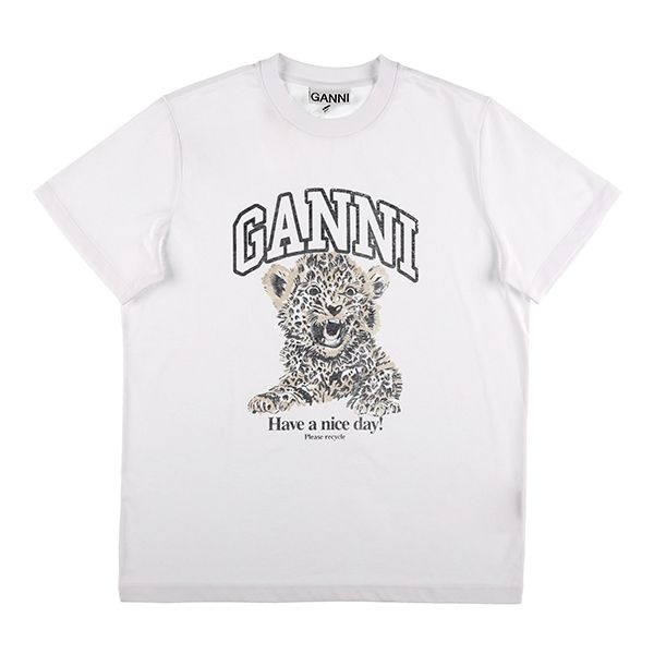GANNI T4124 943 레오파드 로고 여성 반팔티
