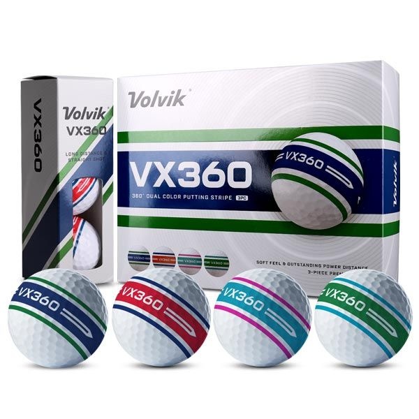 [볼빅] VX360 듀얼컬러 3피스 360도 퍼팅라인 골프공 1더즌(12구) _S