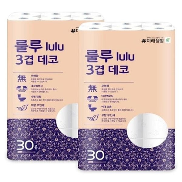 미래생활 잘풀리는집 룰루 데코 3겹 22m 30롤 2팩