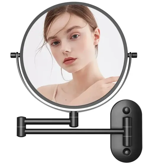 TUSHENGTU 블랙 360도 회전 8인치 벽걸이형 메이크업 거울 10배 확대 양면 화장실 면도용