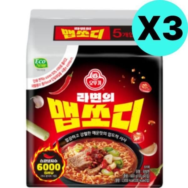 오뚜기 [셀러허브 식품] 오뚜기 라면의 맵쏘디 봉지 라면 5개입 X 3팩 멀티팩
