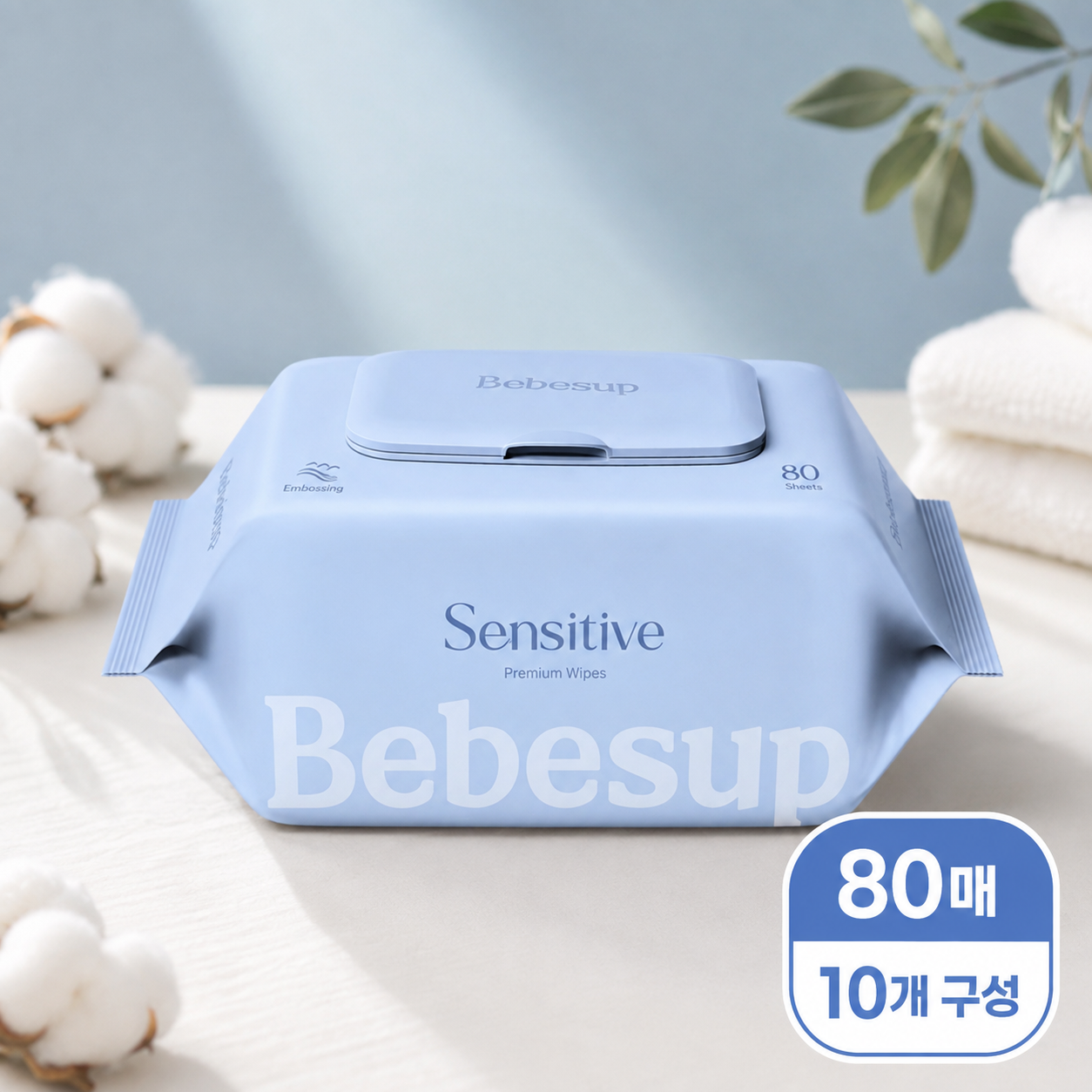 [온누리상품] 베베숲 아기물티슈 센시티브 캡형 80매 X 10개 하루템