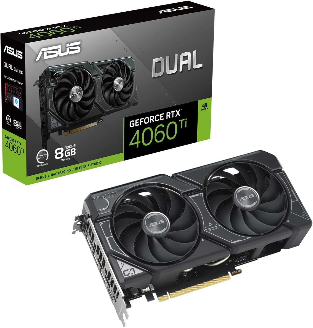 ASUS 듀얼 지포스 RTX 4060 Ti OC 에디션 8GB GDDR6 게이밍 그래픽 카드 블랙(Nvidia GeForce RTX4060Ti DLSS 3, PCIe 4.0, 1x HDMI 2.1, 3X