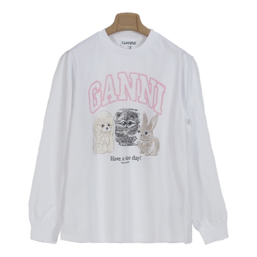 가니 리컷 헤비 저지 애니멀 롱 슬리브 티 T4275 151 BRIGHT WHITE [GNC119]