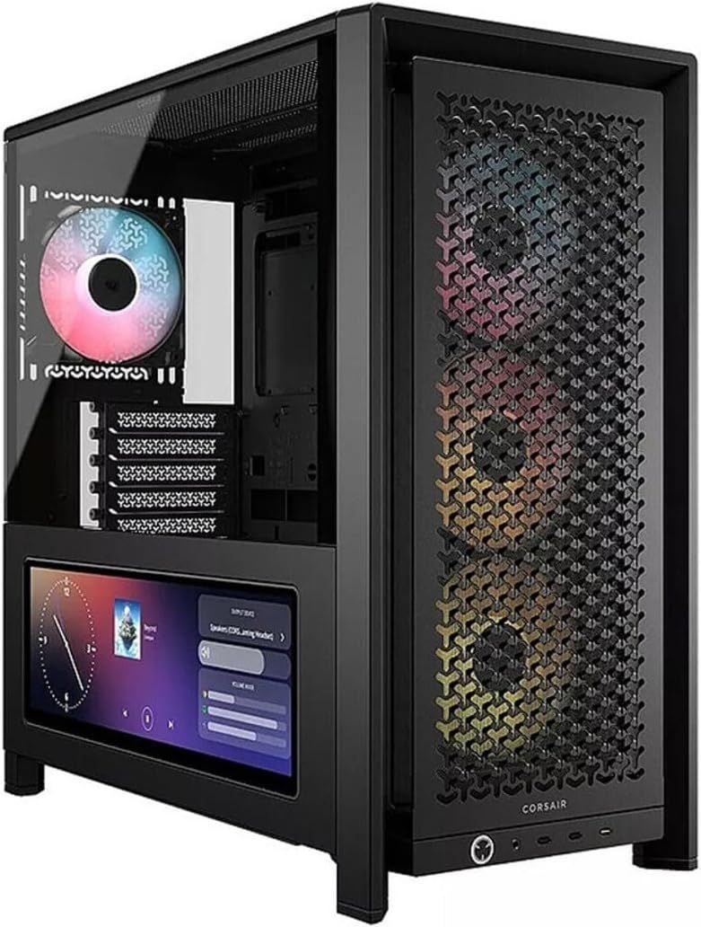 CORSAIR 프레임 4000D LCD RS ARGB 모듈식 미드 타워 ATX PC 케이스 - XENEON 엣지 터치스크린, 인피니레일 팬 장착 시스템,