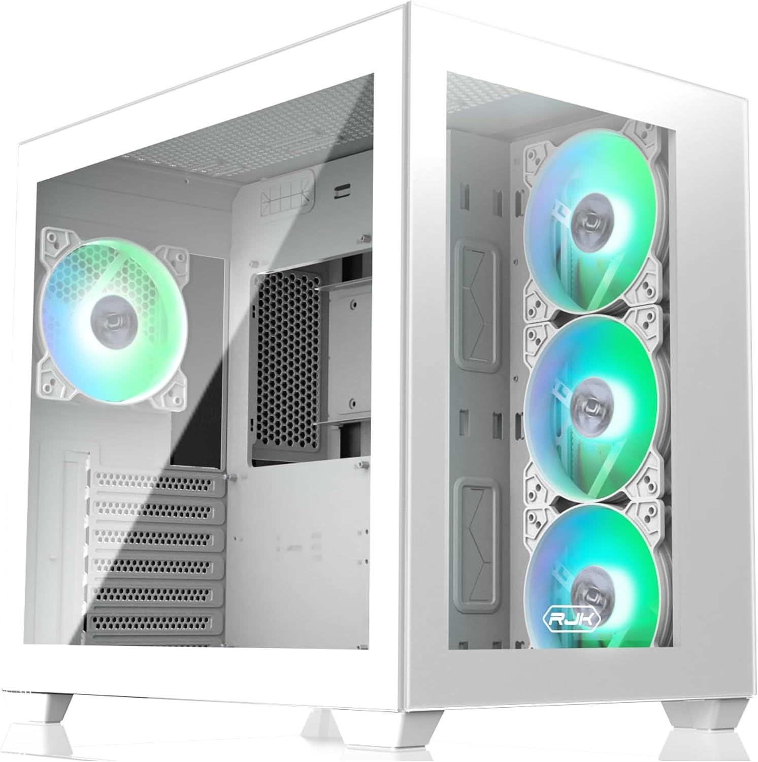 라이진텍 팬 C7 화이트, ATX PC 케이스, 듀얼 챔버 디자인, 강화 유리 측면 패널, 전면 I/O USB 타입-C 포트, 마그네틱