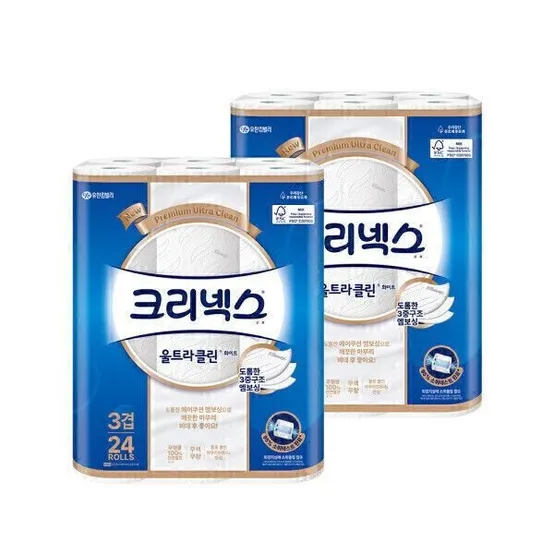 크리넥스 3겹 울트라클린 화이트 25M X 24롤 2팩 화장지 휴지 700643