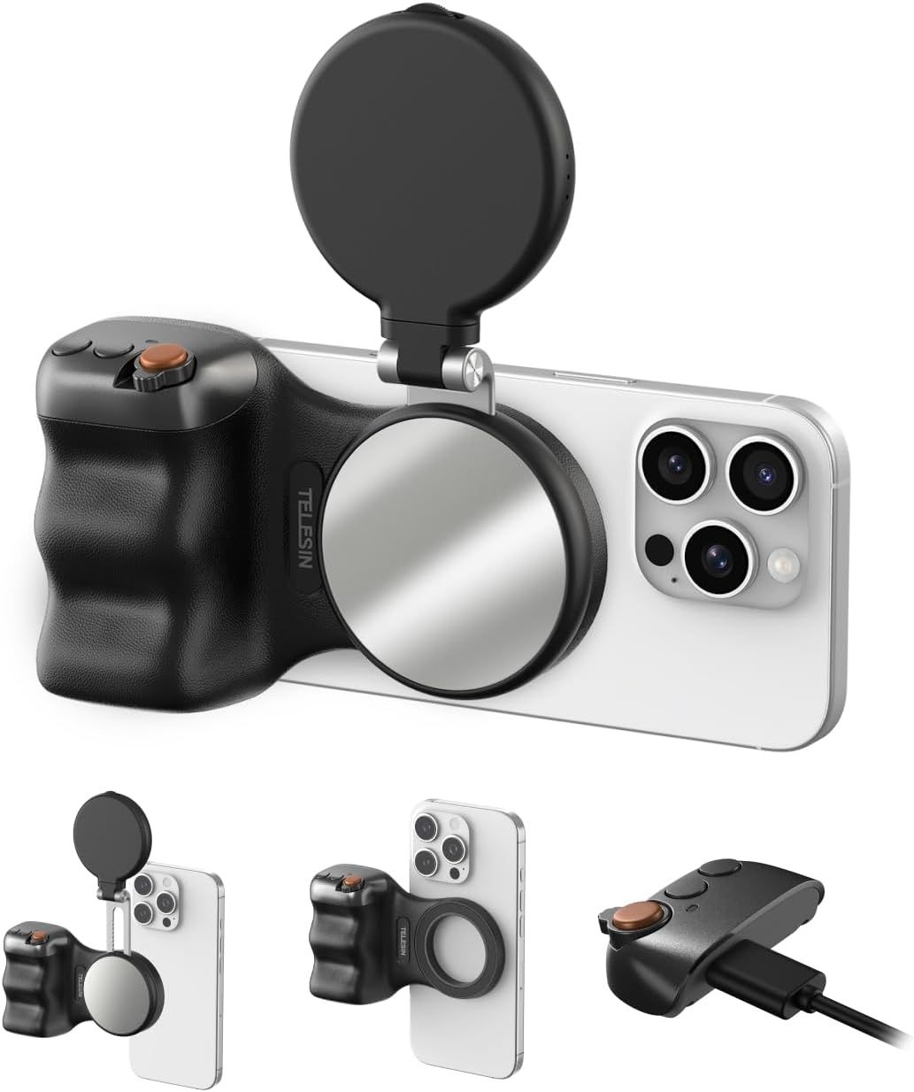 TELESIN 펀 샷 마그네틱 휴대폰 카메라 그립+ C03 셀카 라이트 크리에이터 키트, Magsafe 및 Android와 호환,
