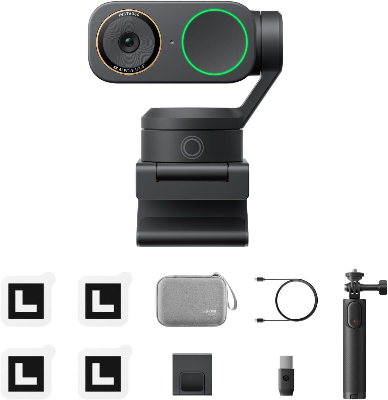 Insta360 링크 2 Pro - PC/Mac용 4K PTZ 웹캠, 1/1.3인치 센서, 저조도, AI 추적, HDR, 방향성 노이즈 캔슬링 마이크, 스트리밍