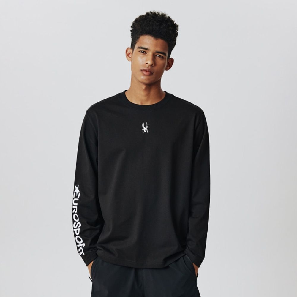 [롯데백화점] 스파이더 공용 유로스포츠 레터링 로고 루즈핏 긴팔 티셔츠 SPIFCNRL341UBLK