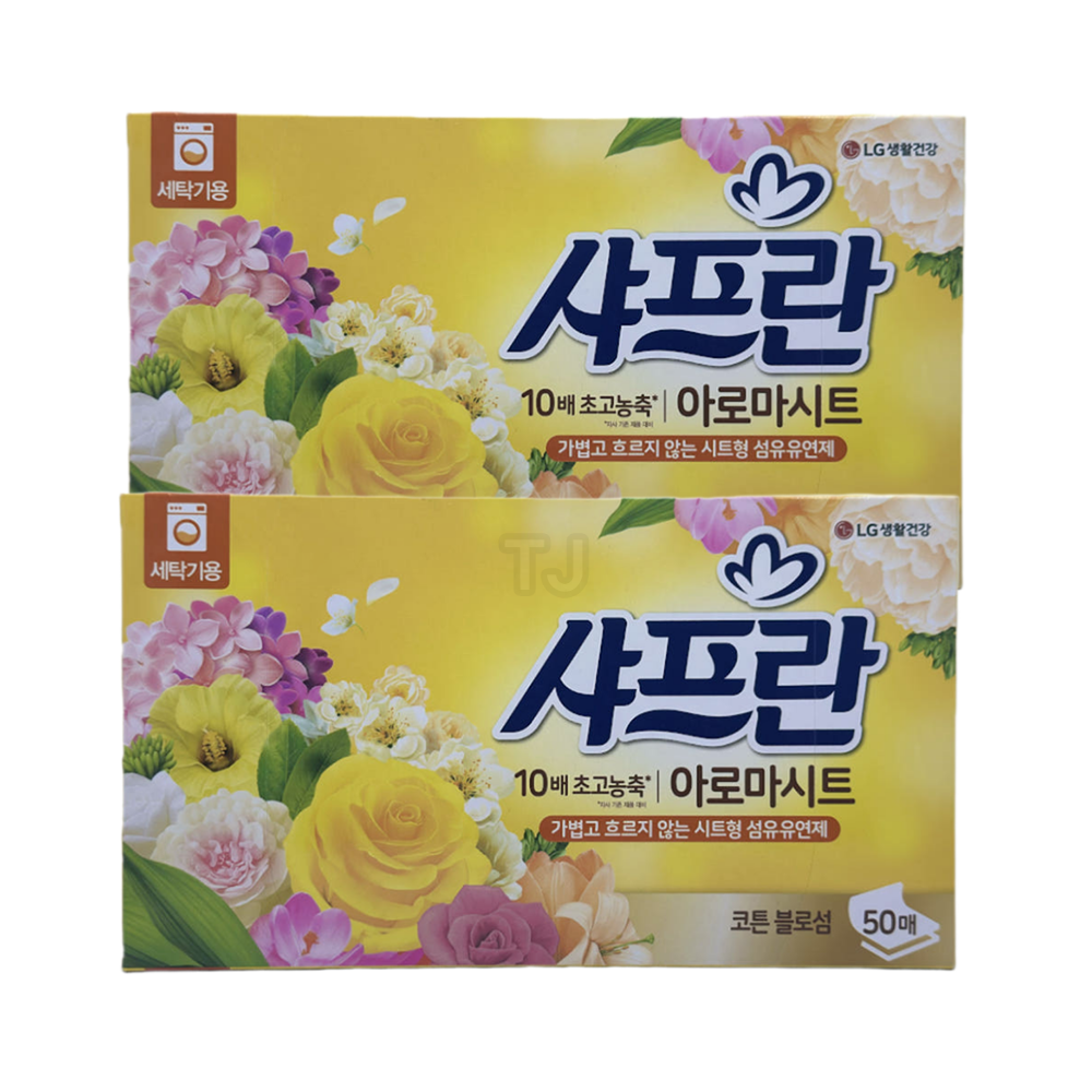 [오늘출발] 샤프란 아로마시트 시트형 섬유유연제 코튼 블로섬 50매 x 2개 향기 좋은 간편시트 유연제