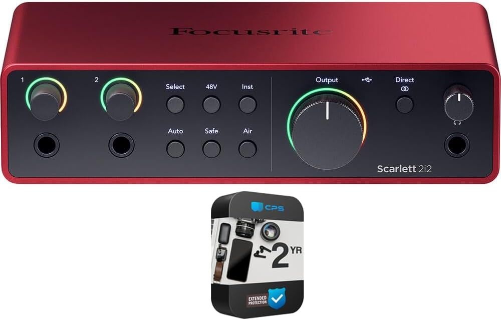 포커스라이트 스칼렛 2i2 4세대 오디오 인터페이스 번들(AMS-SCARLET-2I2-4G)과 2YR CPS 강화 보호 팩 포함