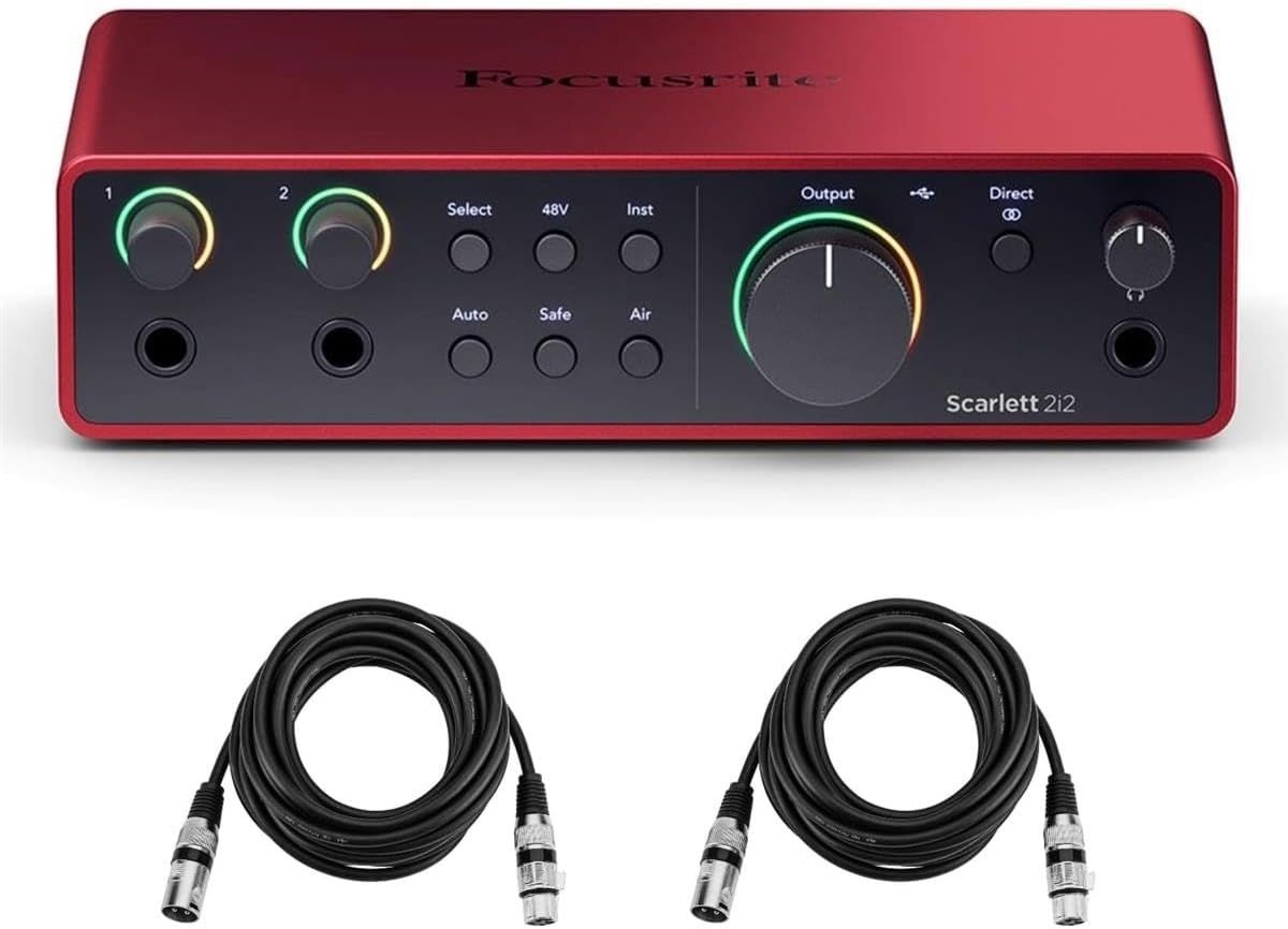 포커스라이트 스칼렛 2i2 4세대 2x2 USB 오디오 인터페이스 번들(H&A 6' XLR 케이블 2개 포함)
