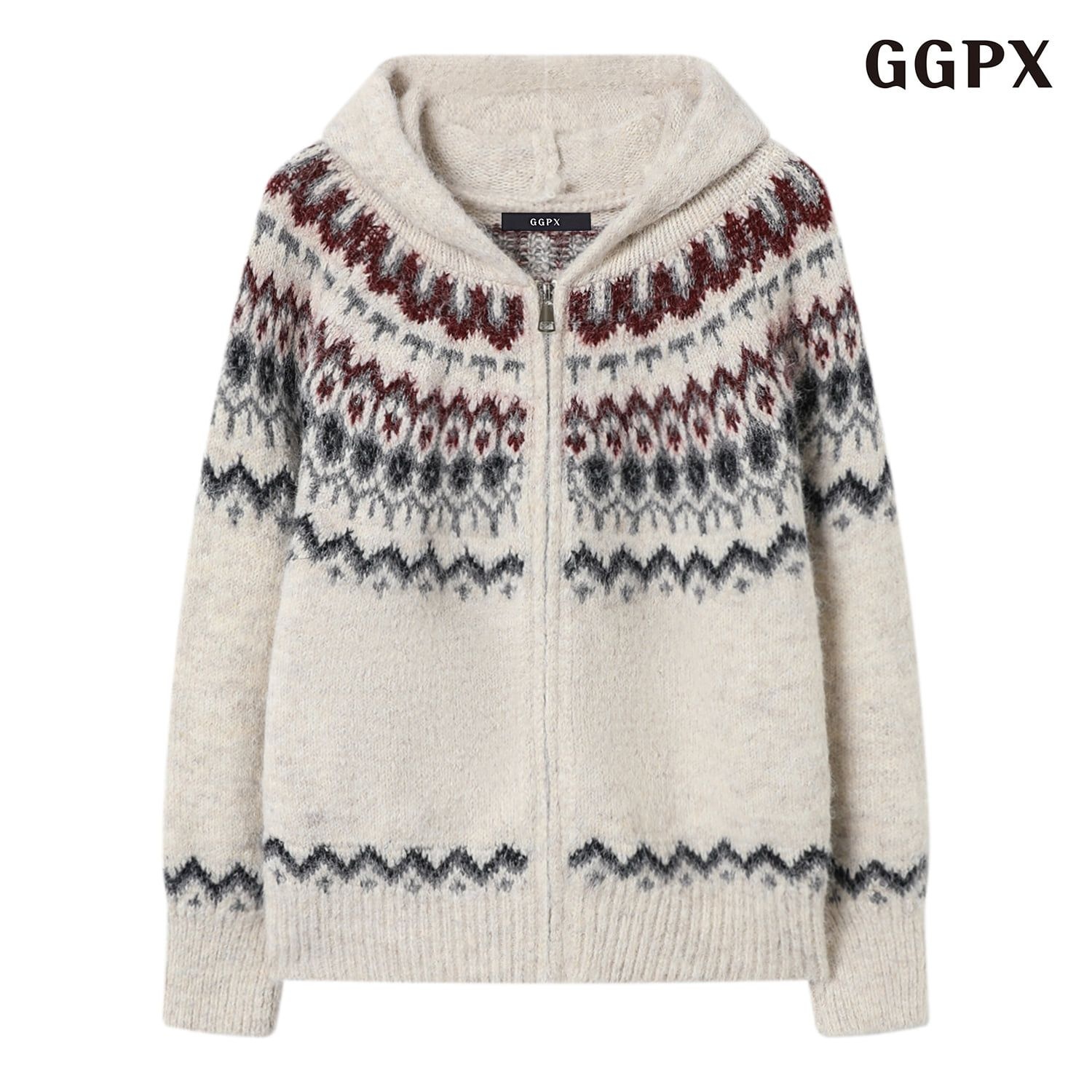 [롯데백화점] GGPX 빈티지 후드 노르딕 집업 니트 가디건 (GPDCK045D)