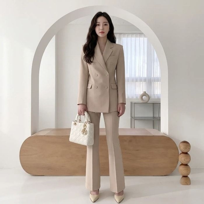 베이직 여성 바지정장세트 기본 자켓 슬랙스 투피스 수트셋업