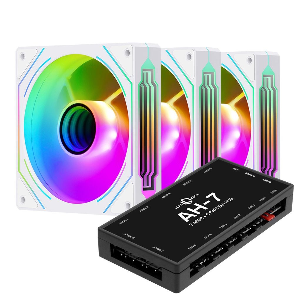 세고텝 120mm 쿨러 HB12 ARGB PWM 리버스 화이트 3팩+컨트롤러