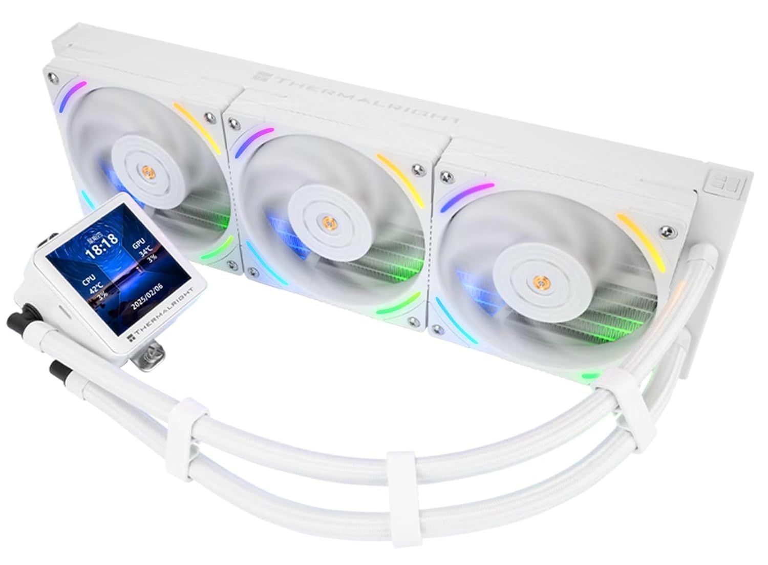 Frozen Vision 360 ARGB 화이트 V2 360mm AIO CPU 액체 쿨러, 2.88인치 IPS LCD 화면, 480x480 해상도, 3x120mm PWM 팬, 2150RPM, AMD AM4/AM5