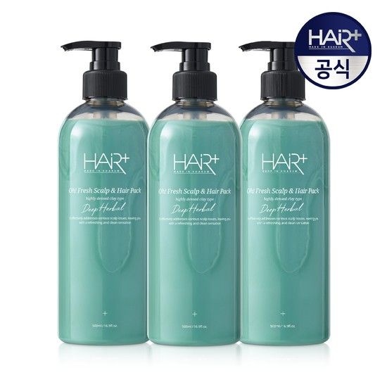 헤어플러스 오프레시 딥 허벌 쿨링 두피&헤어팩 500ml x3 (두피냄새감소/탈모완화)
