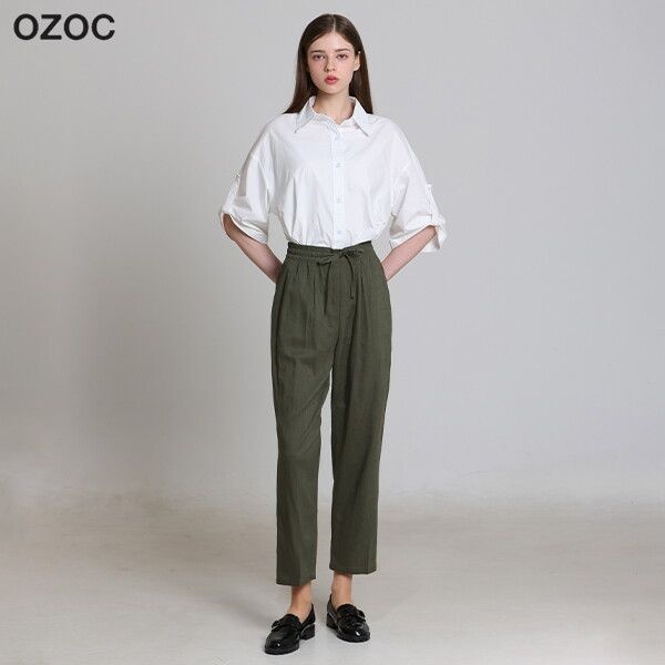[오조크(OZOC)] 린넨 레이온 테이퍼드 팬츠 (택가격