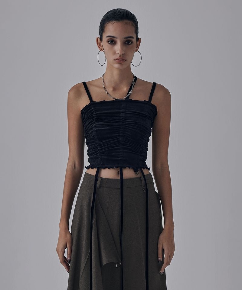 TREEMINGBIRD TREEMINGBIRD Velvet String Shirring Layered Top [ Black ] TM249NTS001MBB 3601102