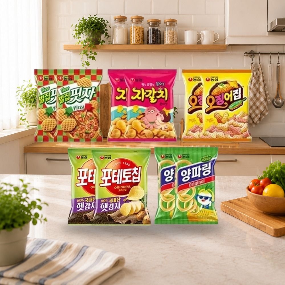 농심 벌집핏자 90g+자갈치 90g+오징어집 78g+포테토칩 오리지널 60g+양파링 80g 각 2개 총 10개
